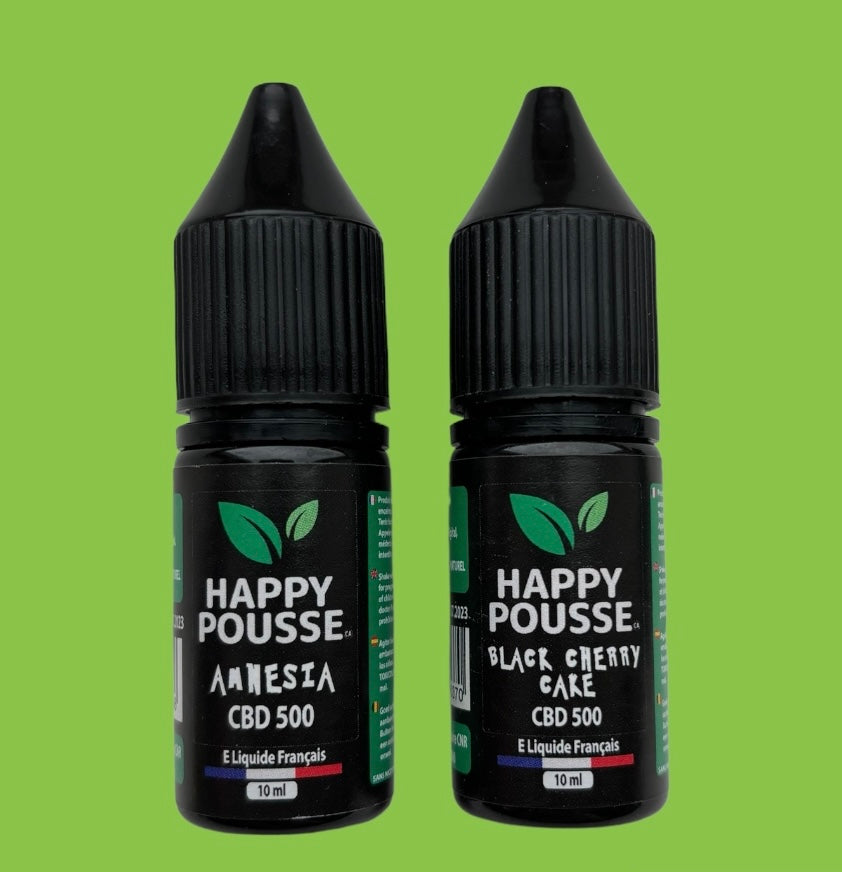 E-liquide HappyPousse - 500mg de CBD - Amnesia & Black Cherry Cake Marthy CBD Shop E-liquide HappyPousse - 500mg de CBD - Amnesia & Black Cherry Cake Marthy CBD Shop